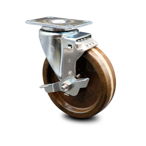 Service Caster 5 Inch High Temp Phenolic Wheel Swivel Top Plate Caster with Brake SCC SCC-20S514-PHSHT-TLB